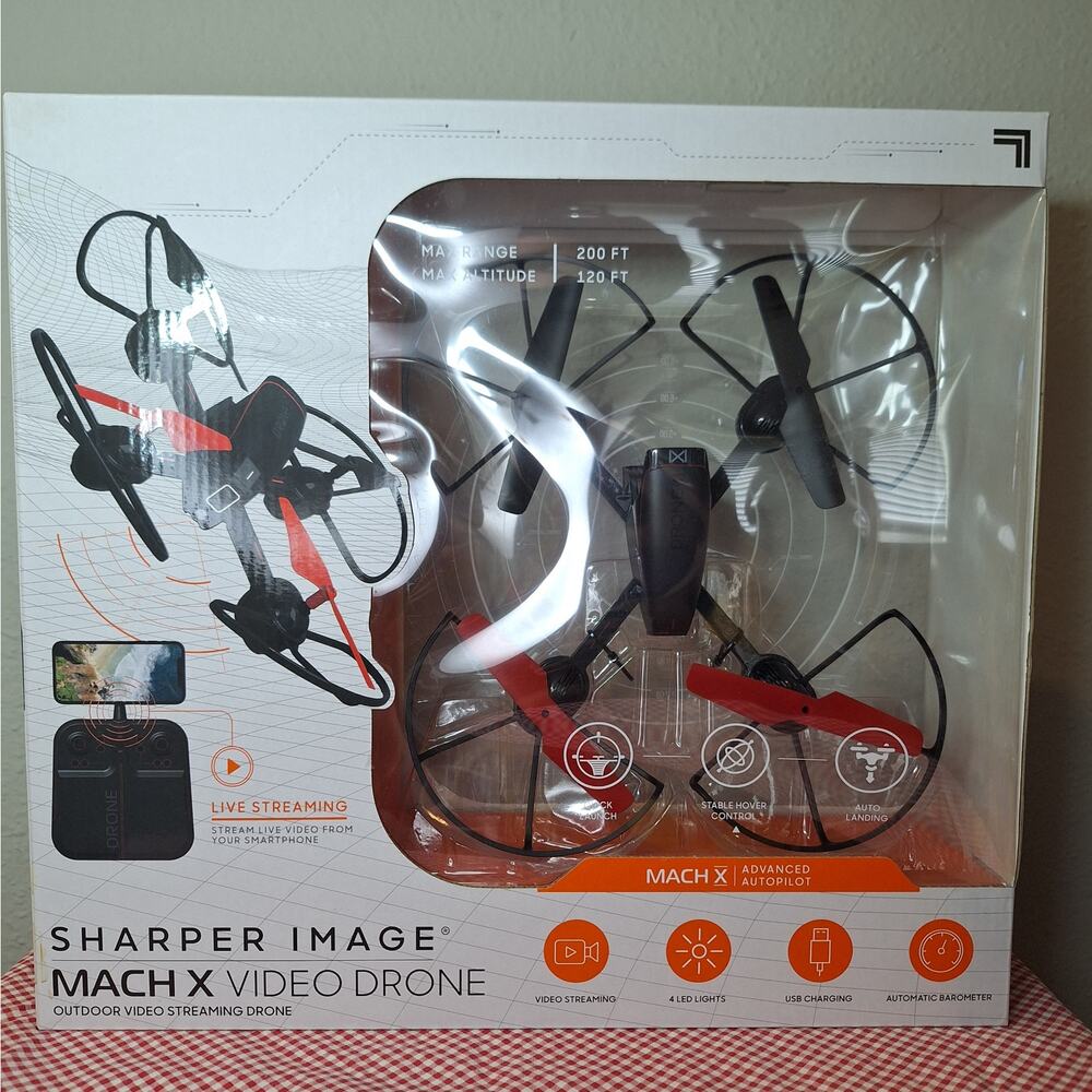 Sharper Image Mach X Video Streaming Drone 10in  200ft Range 120ft Altitude